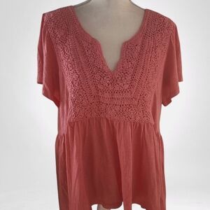 Lucky BrandCrochet Yoke Babydoll Top